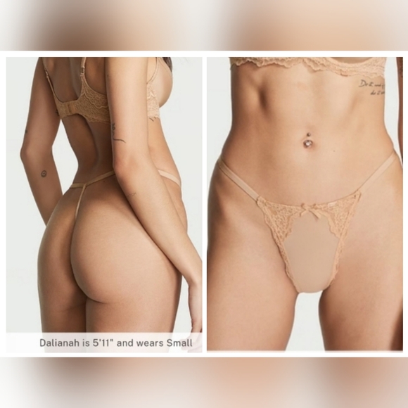 Victoria's Secret Dream Angels Lace-Trim V-String Panty MEDIUM BEIGE - Picture 1 of 10